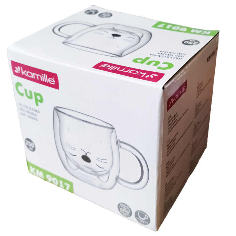 Szklanka termiczna kotek 250 ml do kawy herbaty z podwójnymi ściankami Kamille 9017