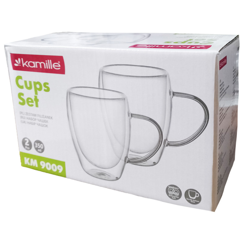 Szklanki termiczne z uchem 350 ml do kawy latte komplet 2 szt Kamille 9009