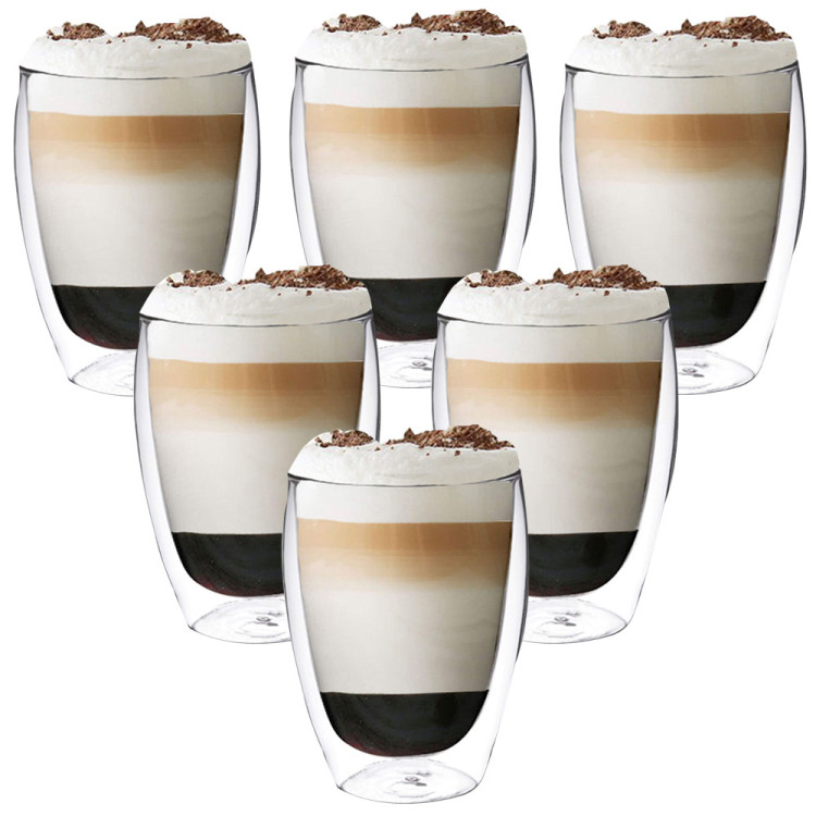 Szklanki termiczne do kawy 300 ml latte zestaw z łyżeczkami 6 sztuk KM 9004