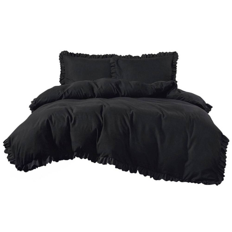 Pościel z falbanką 140x200 mikrofibra Cotton World 2 części 2589 czarna
