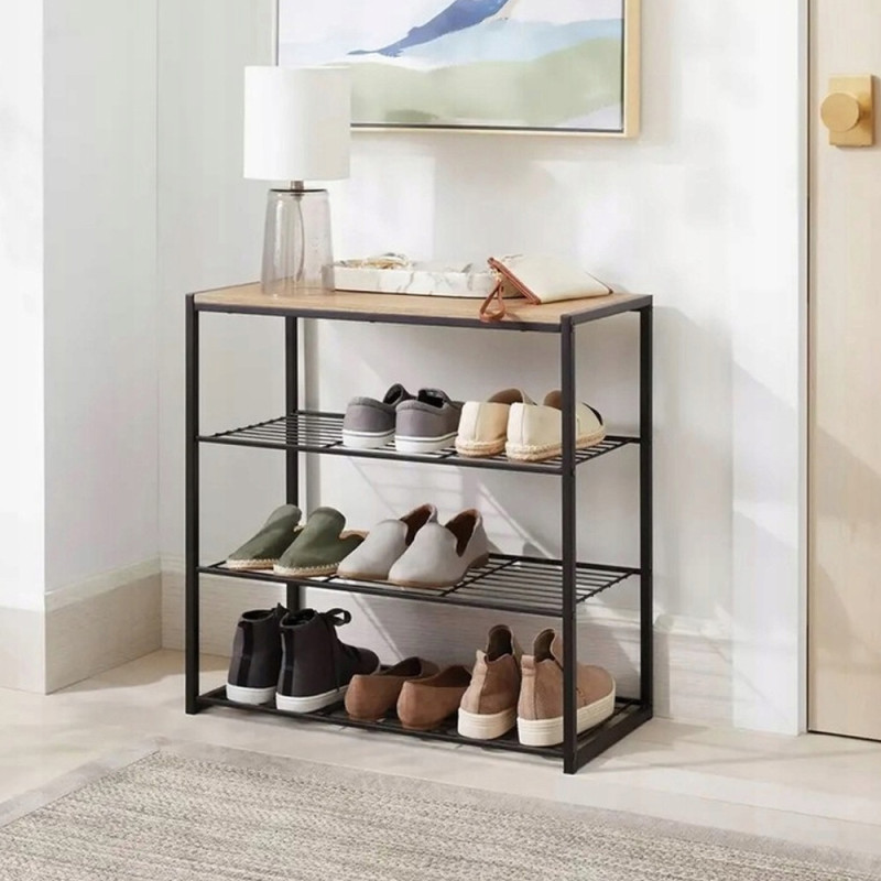 Półka na buty 80x30x56 cm metalowa czarna 4-poziomowa regał Burnbeste BR 3426