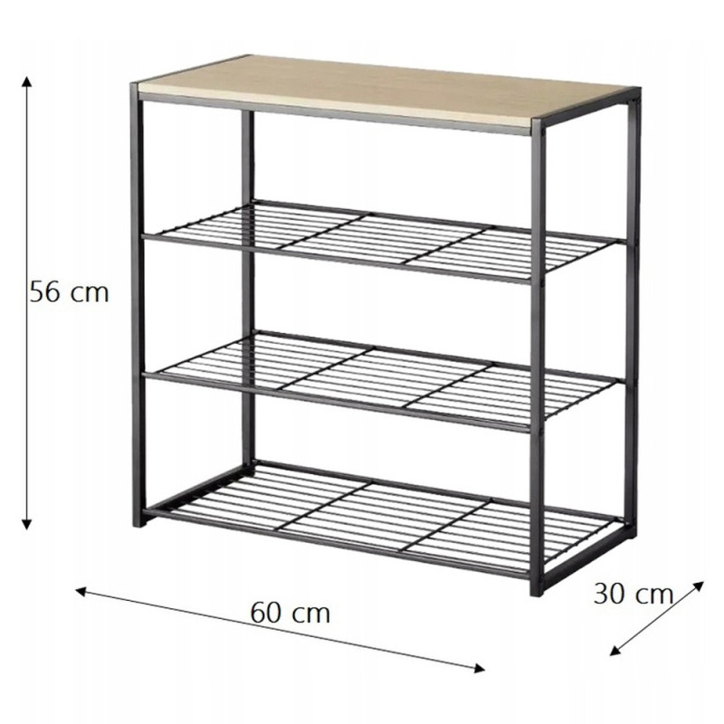 Półka na buty 80x30x56 cm metalowa czarna 4-poziomowa regał Burnbeste BR 3426