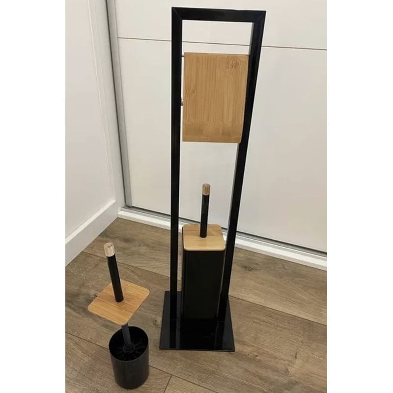 Szczotka toaletowa metalowa czarna z uchwytem na papier stojak Brunbeste BR 1116