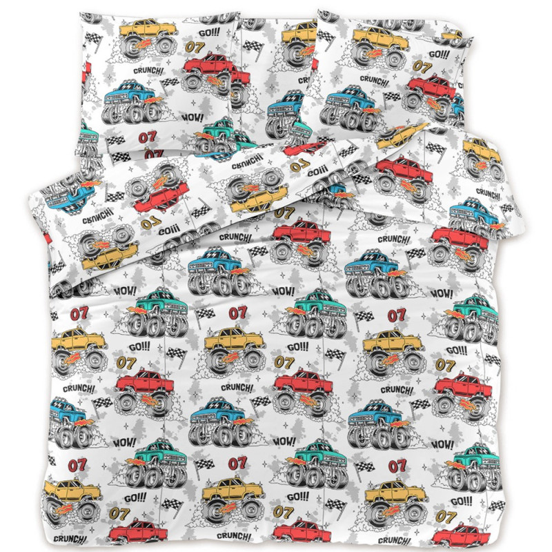Pościel dla chłopca 140x200 bawełna satynowa Cotton World gruba 2 części 2510 monster truck