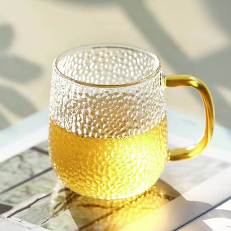 Szklanki z granatowym uchem do ciepłych napojów 350 ml MG Home Deco zestaw 4 szklanek