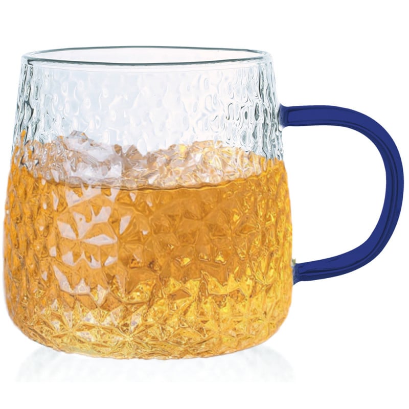 Szklanki z granatowym uchem do ciepłych napojów 350 ml MG Home Deco zestaw 4 szklanek