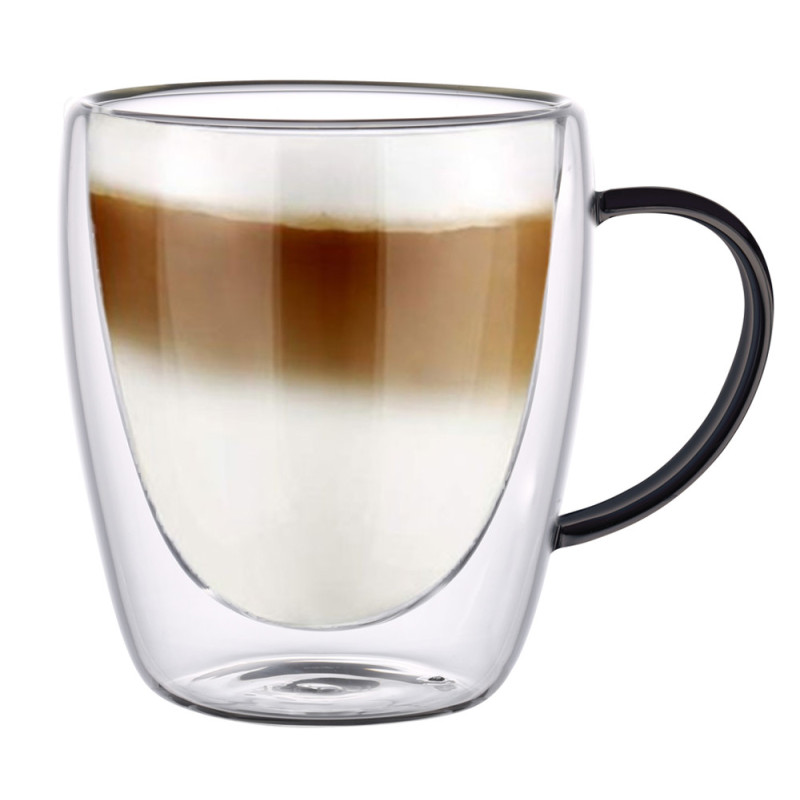 Szklanki termiczne z czarnym uchem Renza 300 ml do kawy latte komplet 2 szt MGHOME