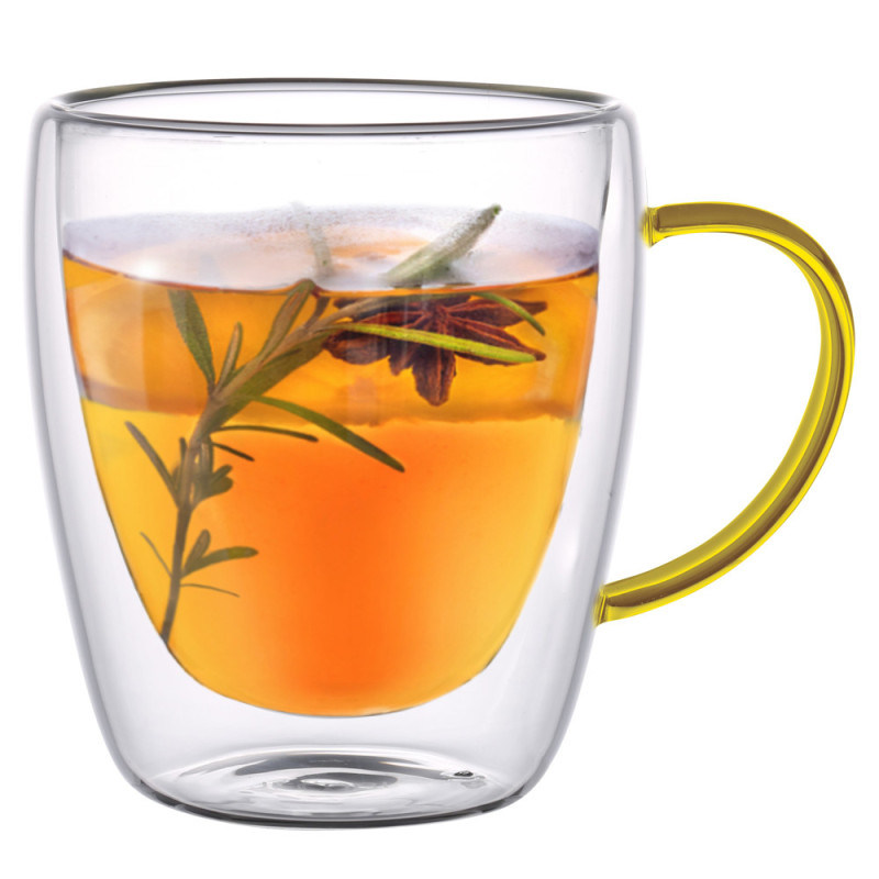 Szklanki termiczne ze złotym uchem Renza 300 ml do kawy latte komplet 2 szt MGHOME