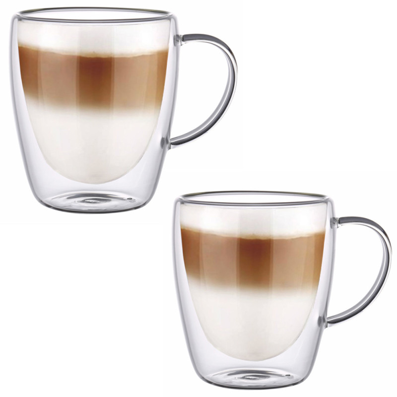 Szklanki termiczne z białym uchem Renza 300 ml do kawy latte komplet 2 szt MGHOME