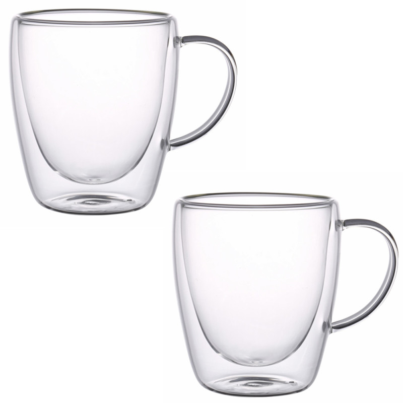 Szklanki termiczne z białym uchem Renza 300 ml do kawy latte komplet 2 szt MGHOME