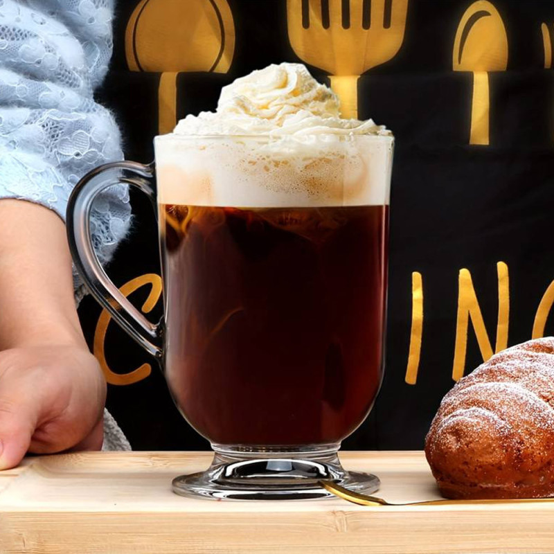 Szklanki z uchem 310 ml Altom Werona kubki do herbaty kawy latte macchiato komplet 6 sztuk w zestawie z długimi łyżeczkami