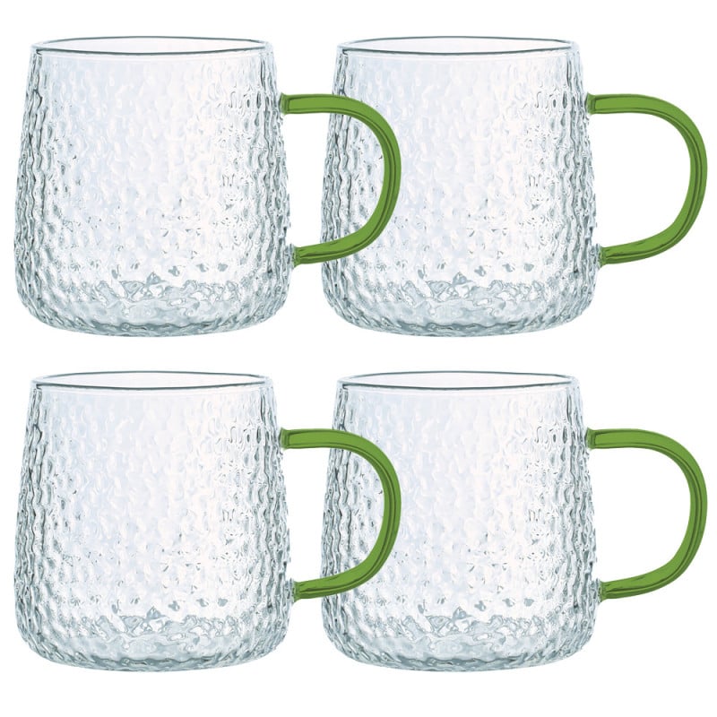 Szklanki z zielonym uchem do kawy herbaty 350 ml MG Home Deco zestaw 4 szklanek