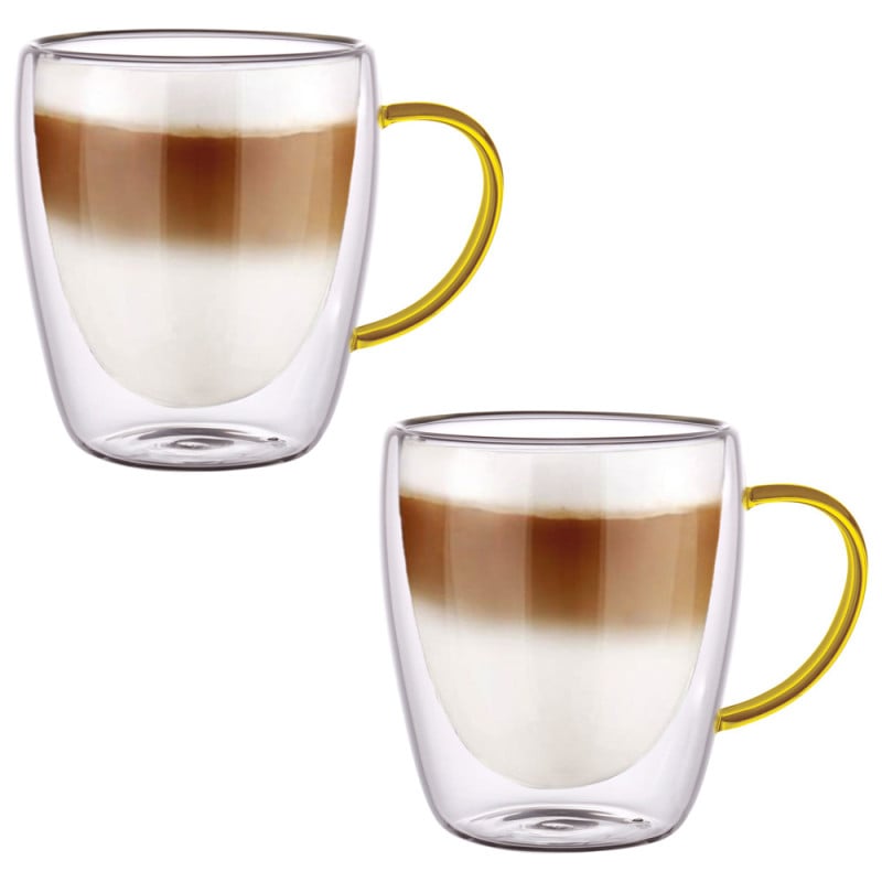 Szklanki termiczne ze złotym uchem zestaw 6 sztuk Renza 300 ml do kawy latte herbaty MGHOME
