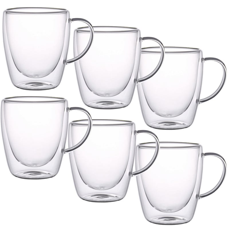Szklanki termiczne z białym uchem zestaw 6 sztuk Renza 300 ml do kawy latte herbaty MGHOME