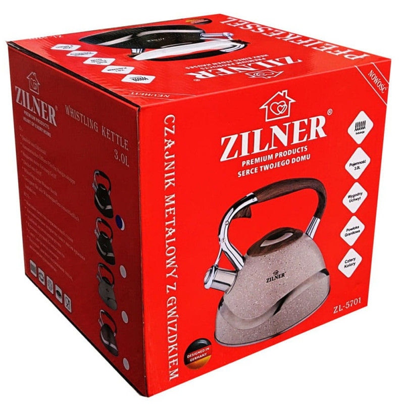Czajnik tradycyjny stalowy 3 L biały marmurek Zilner ZL 5701 indukcja gaz