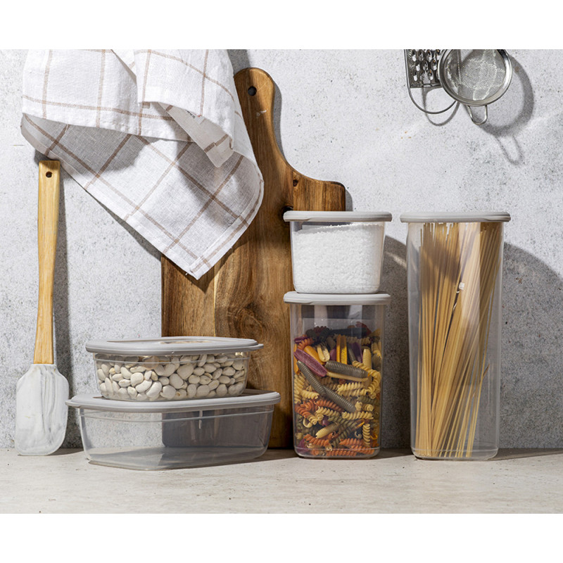 Pojemnik do żywności prostokątny 1200 ml przezroczysty z szczelną szarą pokrywką Florina Foodie