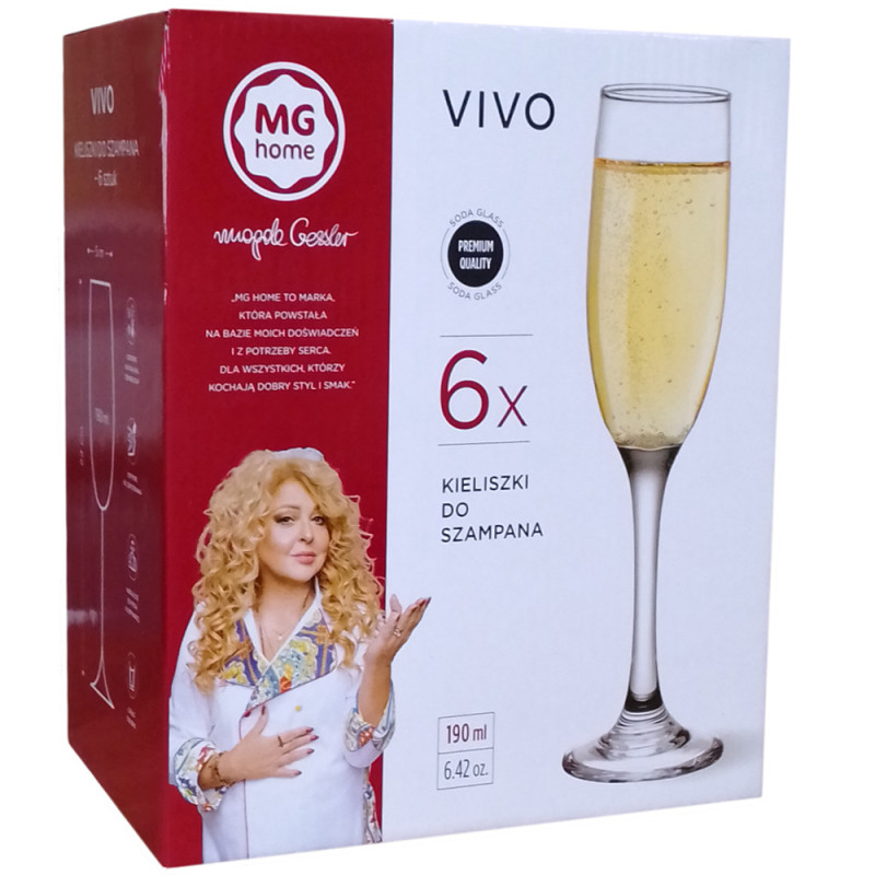 Kieliszki do szampana 190 ml bezbarwne grube szkło Vivo MG Home