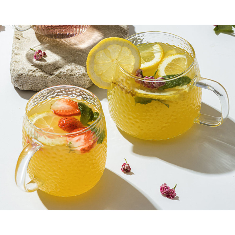 Szklanki z uchem 500 ml Florina Savia efekt młotkowania do kawy latte komplet kuków szklanych 6 sztuk