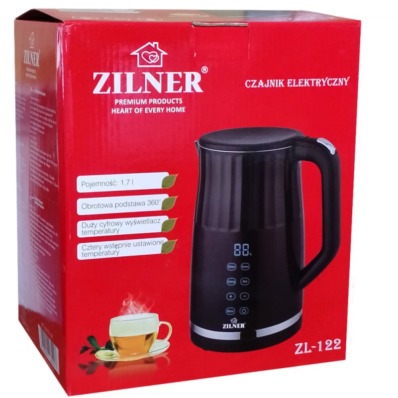 Czajnik elektryczny 1.7 L z regulacją temperatury wyświetlacz LED czarny Zilner ZL 122