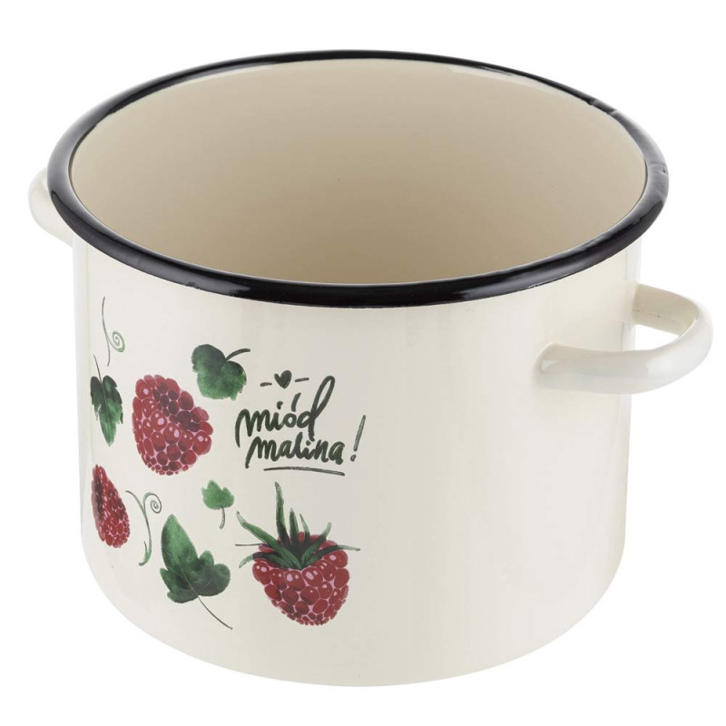 Garnek emaliowany kremowy 3.2 L prosty 18 cm Malina Emalia Pleszew