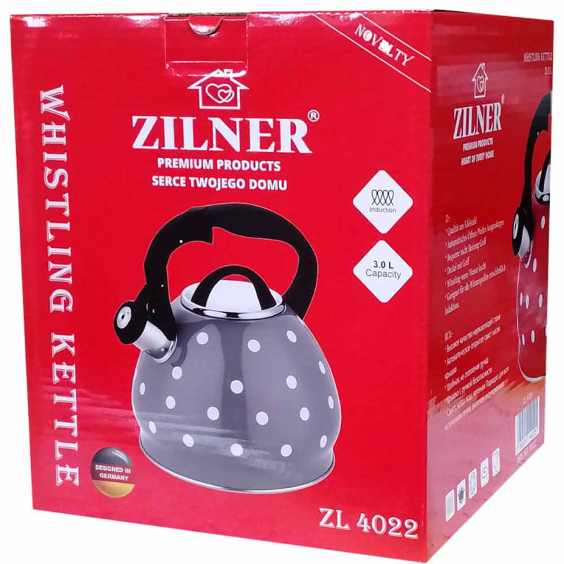 Czajnik tradycyjny stalowy emaliowany 3 L czerwony w białe kropki Zilner ZL 4022 indukcja gaz