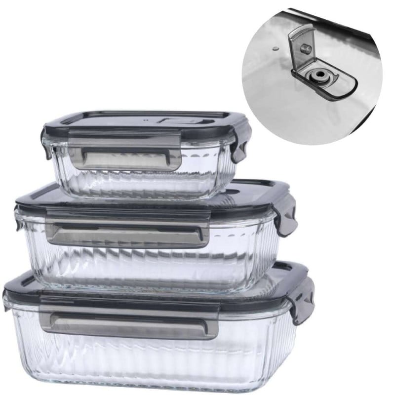 Zestaw 3 pojemników szklanych lunchbox MG Home Cucina 1500/1000/400 ml żaroodporne