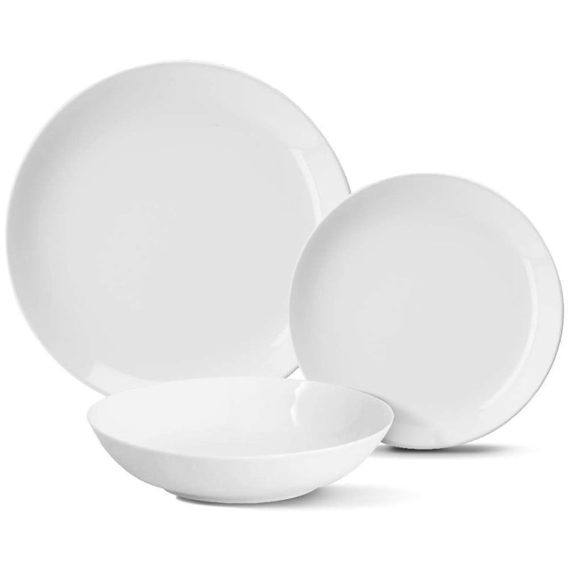 Serwis obiadowy porcelanowy MG Home Classic 18 elementów zestaw talerzy dla 6 osób biały