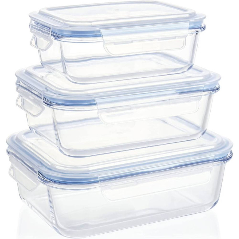 Zestaw 3 pojemników szklanych lunchbox MG Home Cucina 1500/1000/400 ml żaroodporne