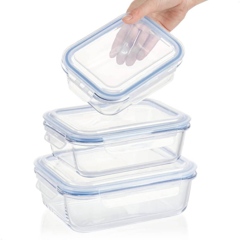 Zestaw 3 pojemników szklanych lunchbox MG Home Cucina 1500/1000/400 ml żaroodporne