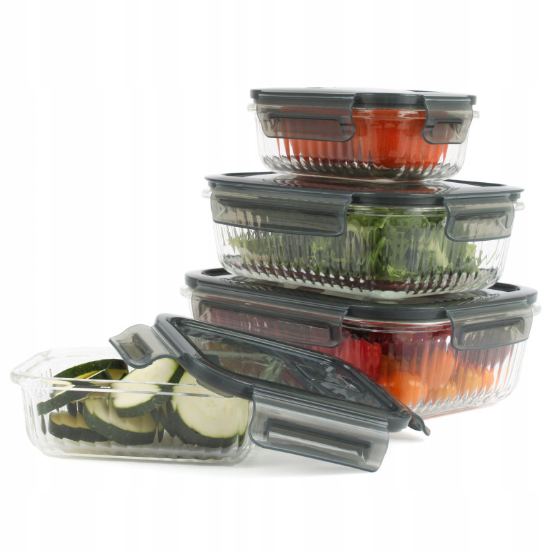 Zestaw 3 pojemników szklanych lunchbox MG Home Cucina 1500/1000/400 ml żaroodporne