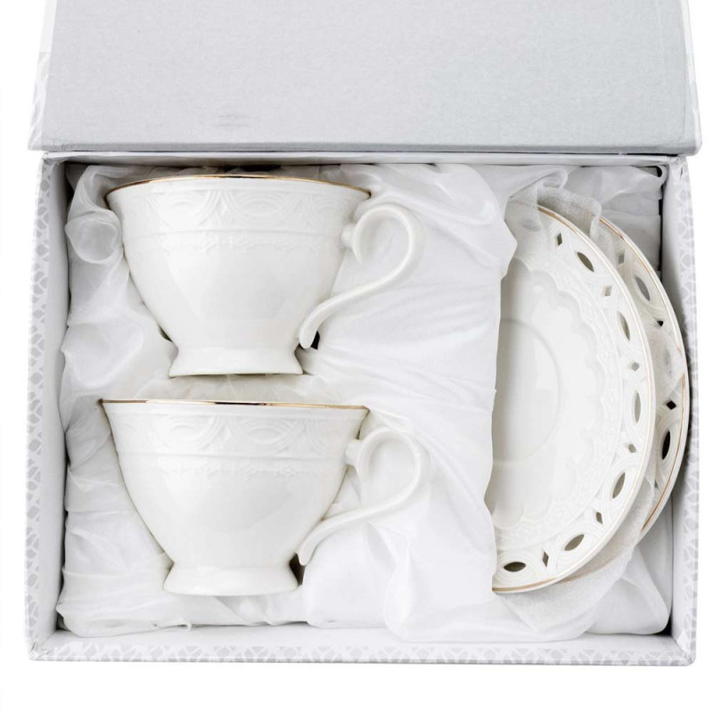 Serwis kawowy dla 2 osób Sima porcelana zestaw filiżanek ze spodkami 2+2 biały Florina