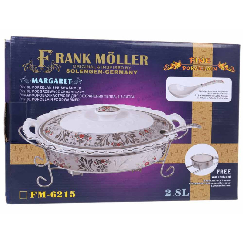 Podgrzewacz ceramiczny do potraw 2.8 L naczynie żaroodporne z łyżką owalny srebrny Frank Moller FM 6215