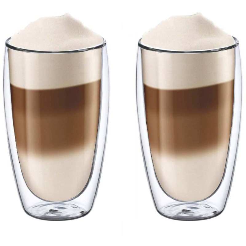 Szklanki termiczne do kawy latte 450 ml komplet 2 sztuk z podwójnymi ściankami wysokie Kamille 9003