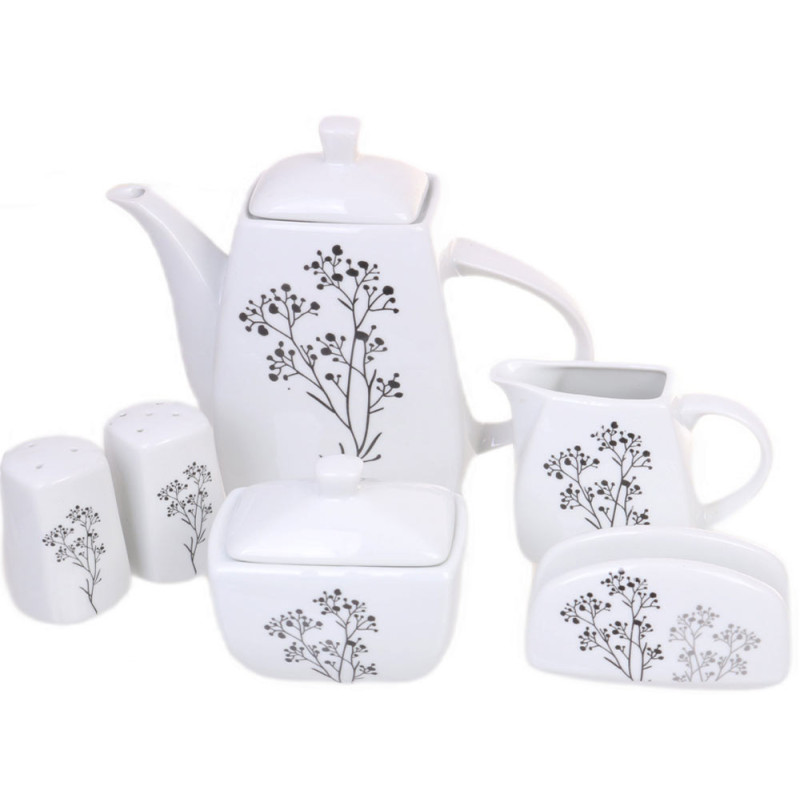 Serwis obiadowy porcelana 38 elementów komplet na 6 osób biały z serwisem kawowym + dodatki Violet VC 229