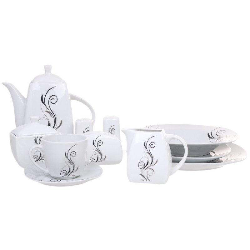 Serwis obiadowy porcelana 38 elementów komplet na 6 osób biały z serwisem kawowym + dodatki Violet VC 442