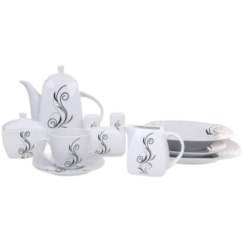 Serwis obiadowy porcelana 38 elementów komplet na 6 osób biały z serwisem kawowym + dodatki Violet VC 442