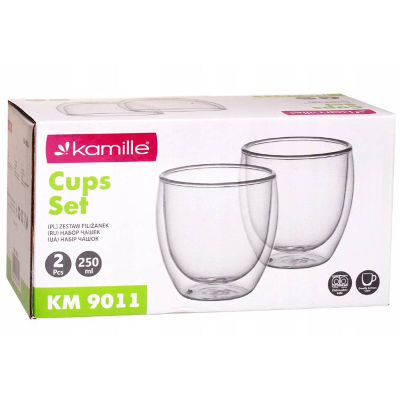 Szklanki termiczne 250 ml komplet 6 sztuk z podwójnymi ściankami Kamille 9011