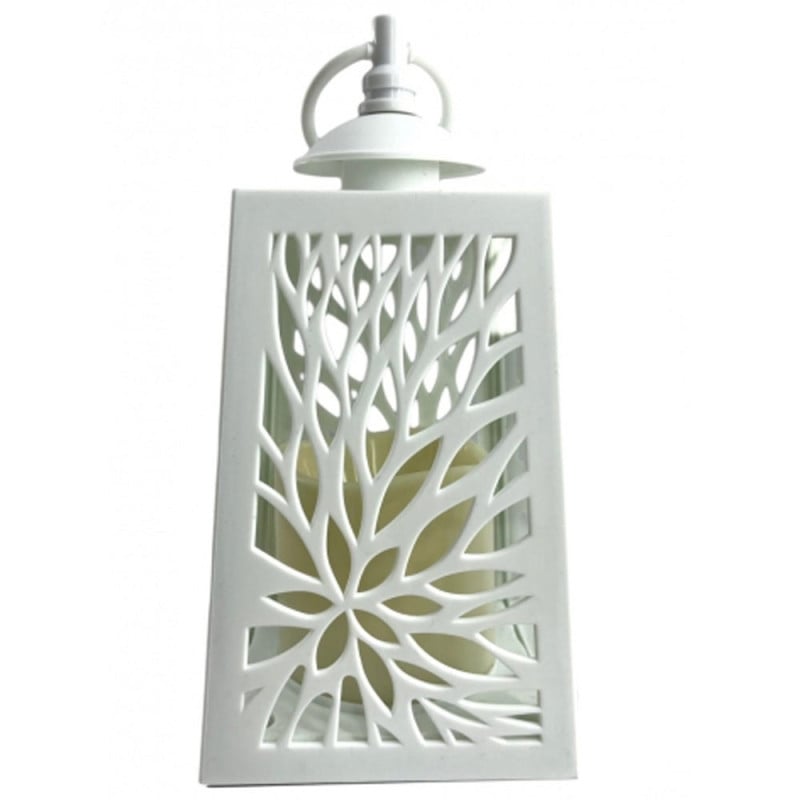 Lampion dekoracyjny biały z przeszklonymi ściankami 10x10x19 cm latarenka ażurowa mała znicz