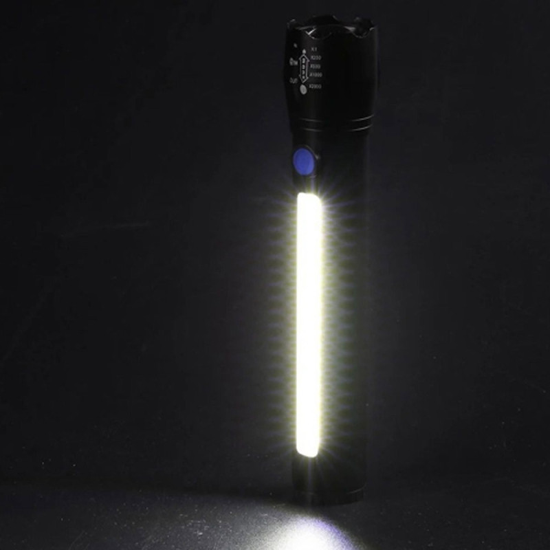 Latarka taktyczna LED ładowanie USB latarka w pudełku A 3611 COB ZOOM T6