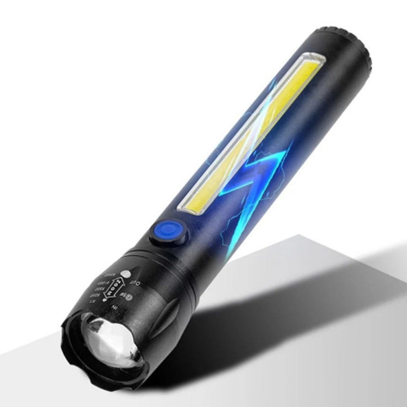 Latarka taktyczna LED ładowanie USB latarka w pudełku A 3611 COB ZOOM T6