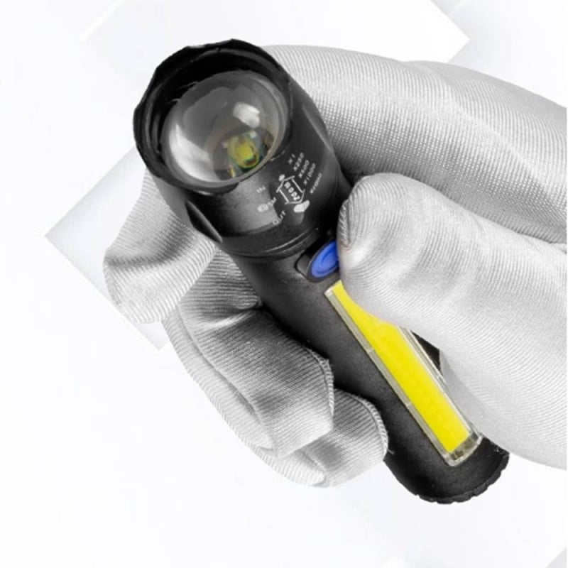 Latarka taktyczna LED ładowanie USB latarka w pudełku A 3611 COB ZOOM T6