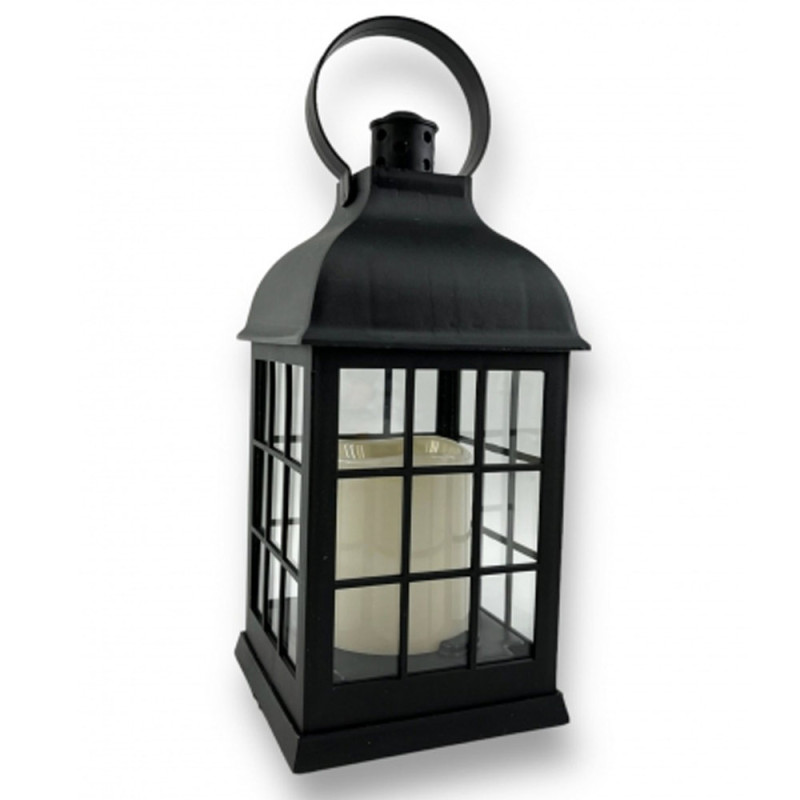 Lampion dekoracyjny z przeszklonymi ściankami w kratkę 10x10x25 cm latarenka czarna znicz Cortina