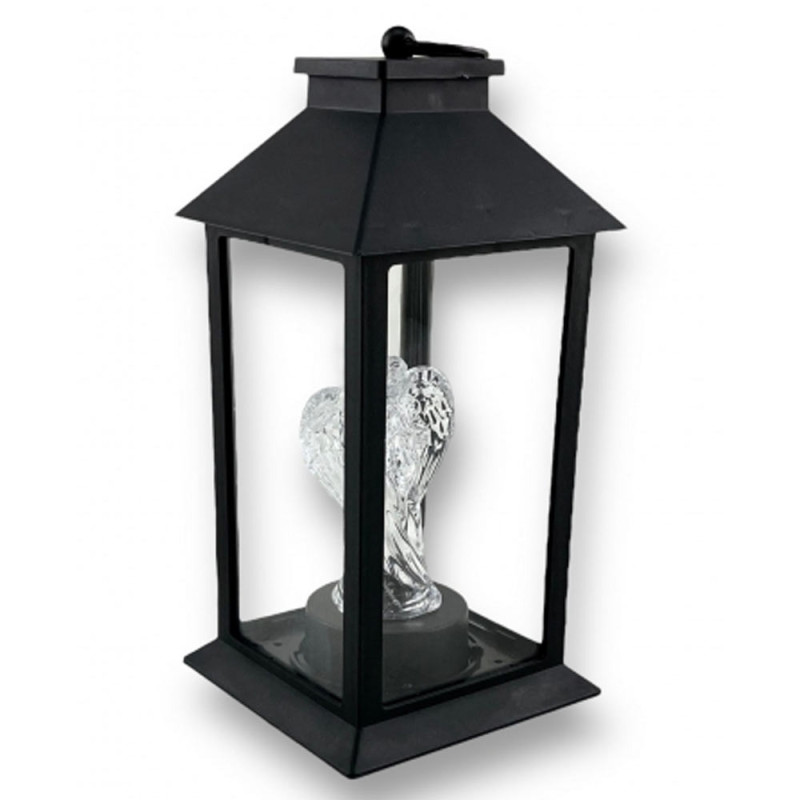 Lampion dekoracyjny z aniołkiem 14x14x32 cm latarenka XL czarna znicz Cortina