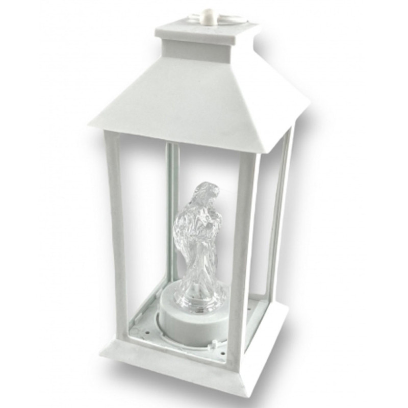 Lampion dekoracyjny z aniołkiem 14x14x32 cm latarenka XL biała znicz Cortina