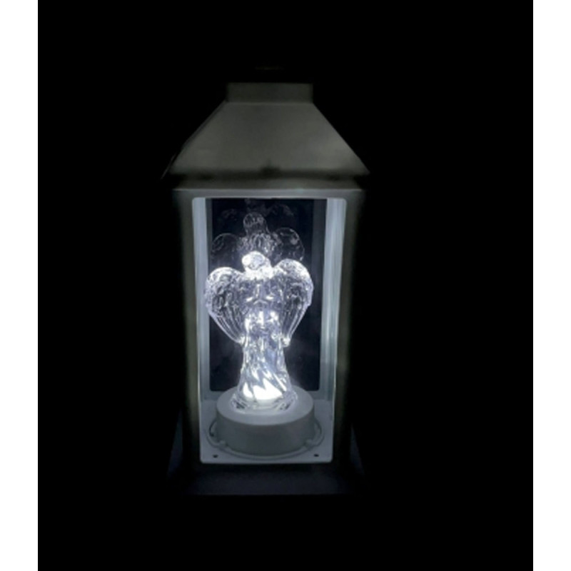 Lampion dekoracyjny z aniołkiem 14x14x32 cm latarenka XL biała znicz Cortina