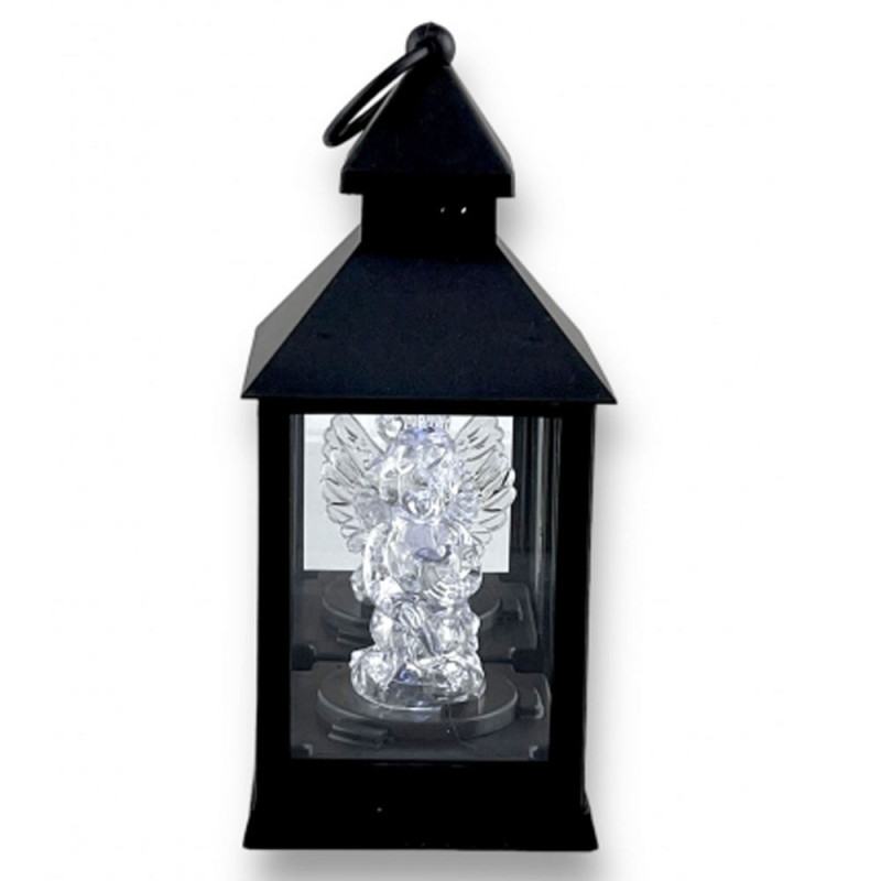 Lampion dekoracyjny z aniołkiem 10x10x26 cm latarenka mała czarna znicz Cortina