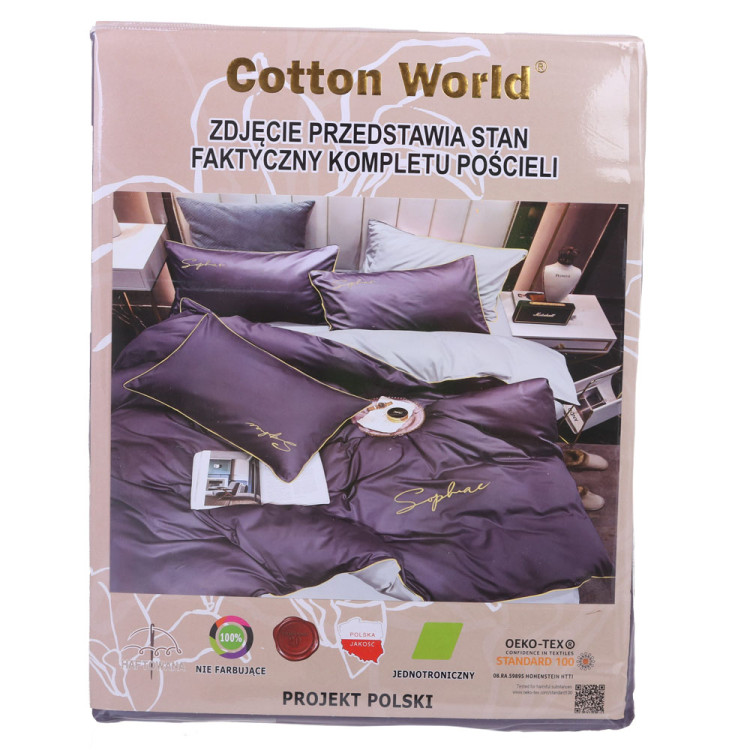 Pościel haftowana 200x220 mikrofibra Cotton World komplet 3 części 2601 fiolet