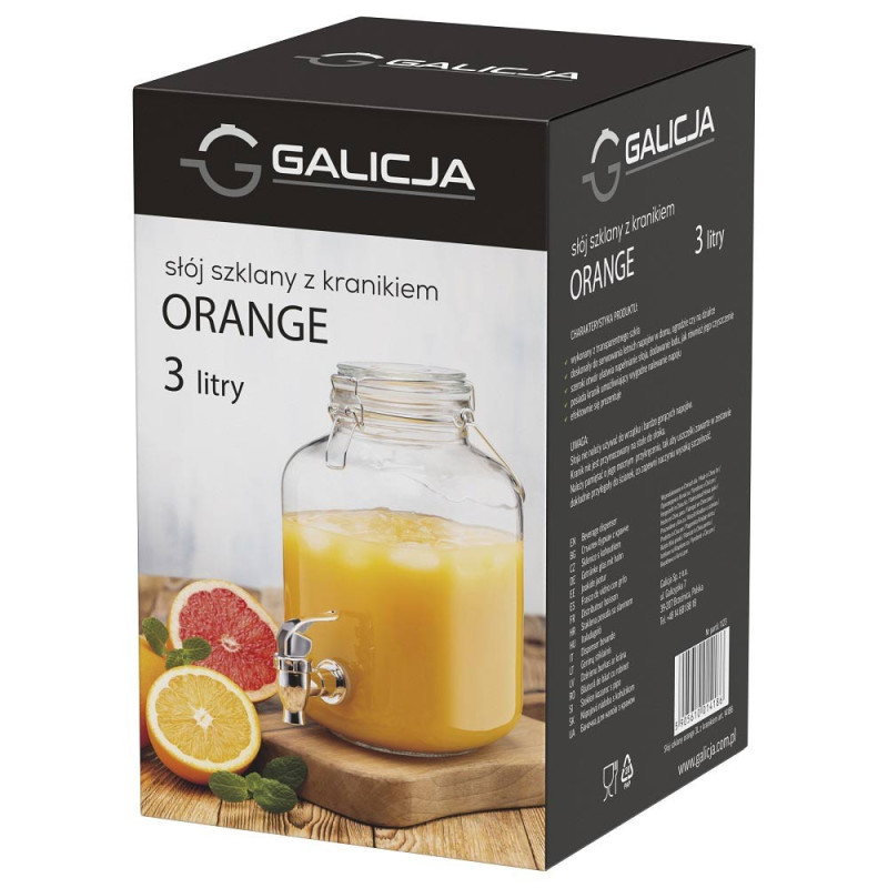 Słój szklany z kranikiem 3L do lemoniady napojów wody Orange Galicja 14186
