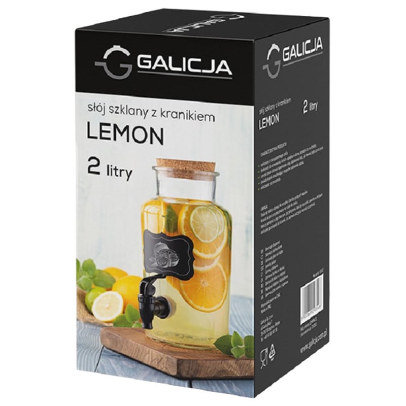 Słój szklany z kranikiem 2L do lemoniady napojów wody Lemon Galicja 29354