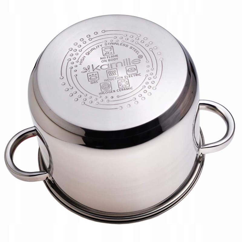 Garnek stalowy 4.5 L z pokrywką 20 cm nierdzewny Kamille 5401 indukcja gaz